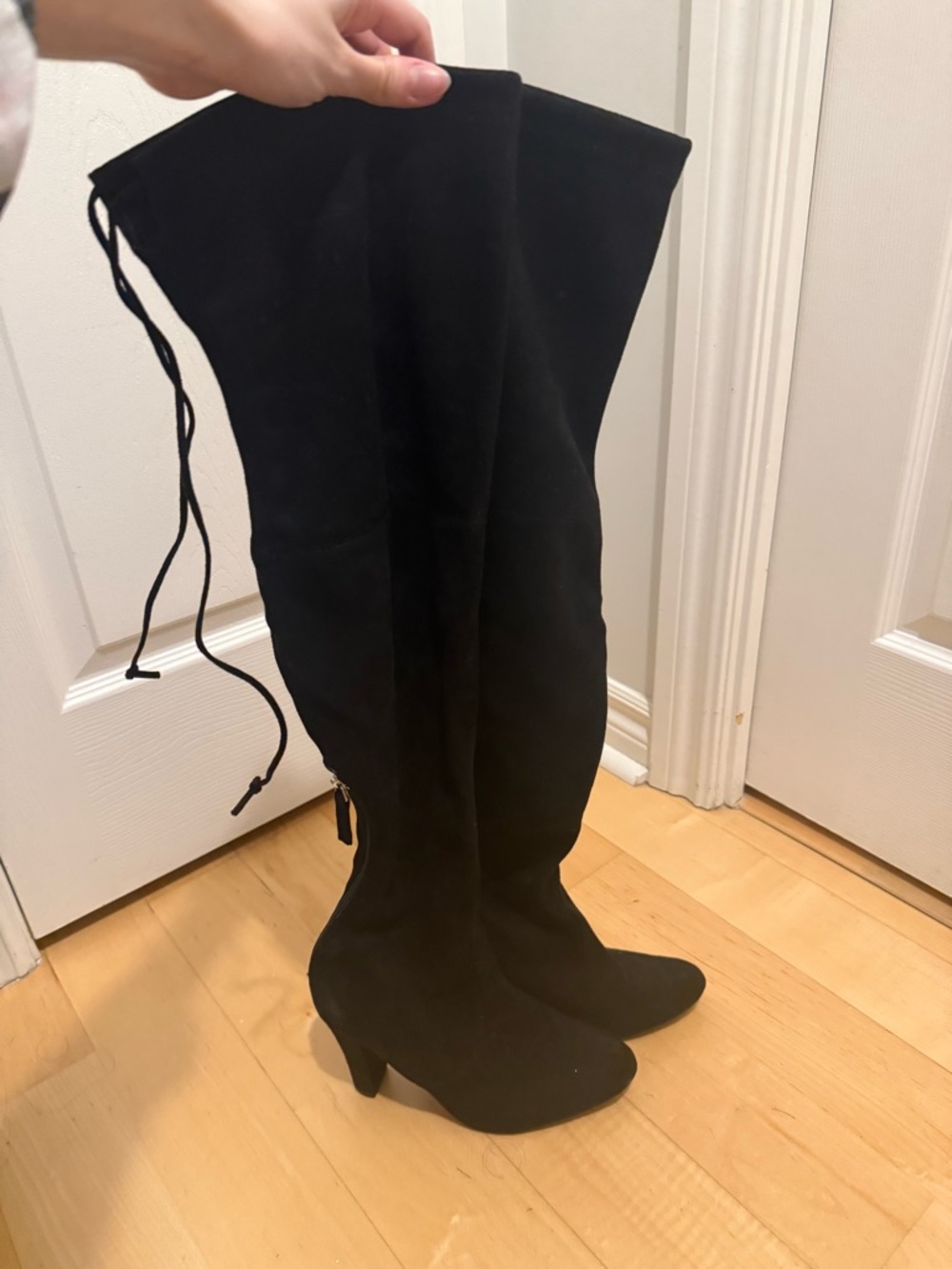 Steve Madden Black Over-the-Knee Suede Boots with Back Tie